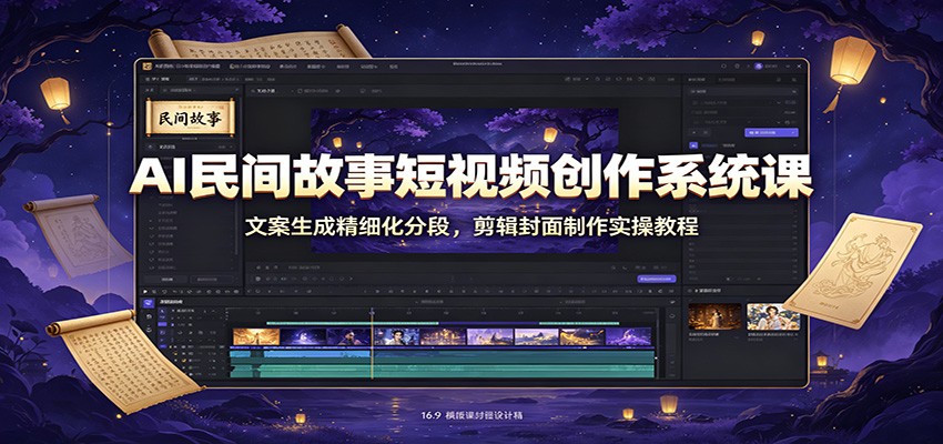 AI民间故事短视频教程，文案生成到数字分段、剪辑封面全流程实操，零基础批量做号 - 缩略图