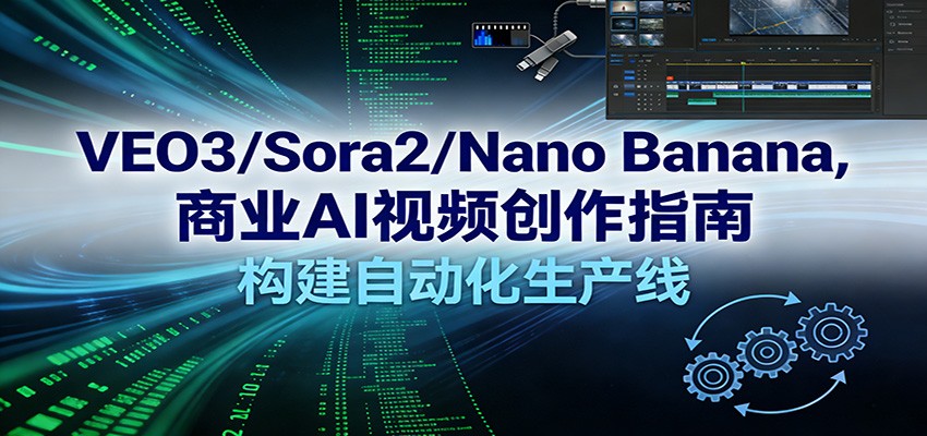 AI商业视频创作课，VEO3、Sora2、Nano Banana搭建自动化视频生产线，从脚本到成片 - 缩略图