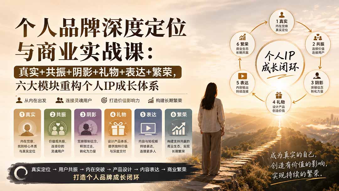 个人品牌深度定位与商业实战，真实、共振、阴影、礼物、表达、繁荣六大模块拆解个人IP成长路径 - 缩略图