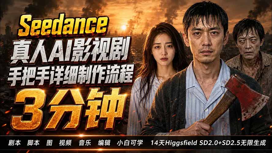 3分钟真人AI影视剧怎么做，Higgsfield和Seedance 2.0手把手从剧本分镜到剪辑出片 - 缩略图