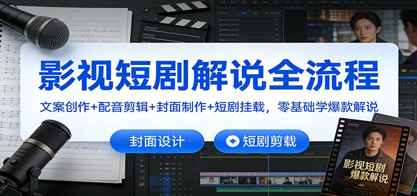影视短剧解说全流程实操课，AI写文案、配音剪辑、封面挂载一次跑通 - 缩略图