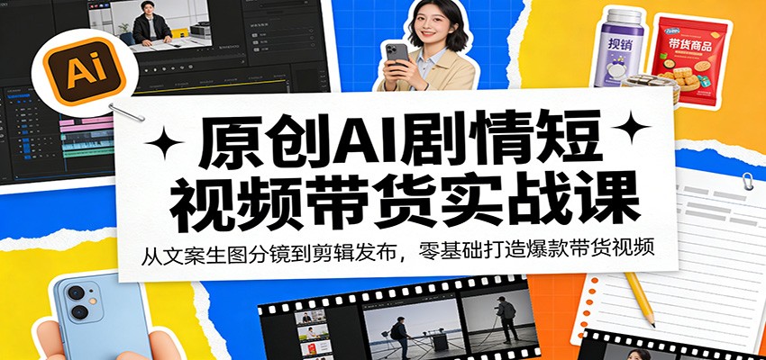 AI剧情短视频带货实操课，文案生图分镜到剪辑发布，零基础也能做出爆款视频 - 缩略图