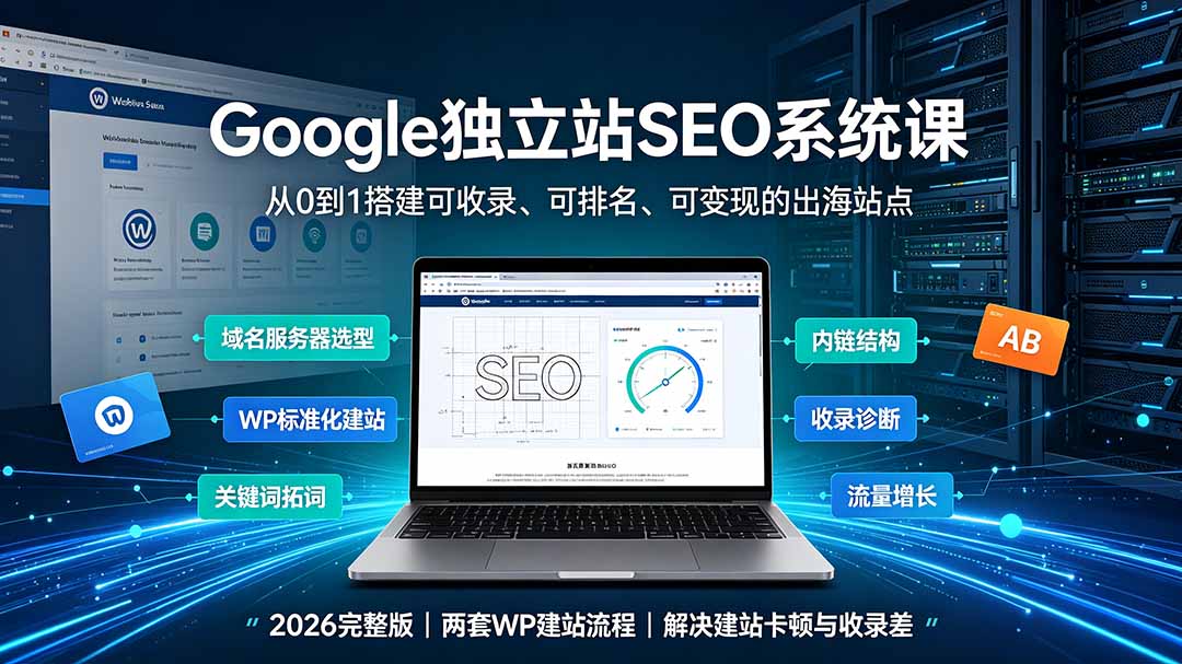 Google独立站SEO系统课，WordPress建站到AI英文内容批量生产，GSC诊断加AdSense变现全流程 - 缩略图