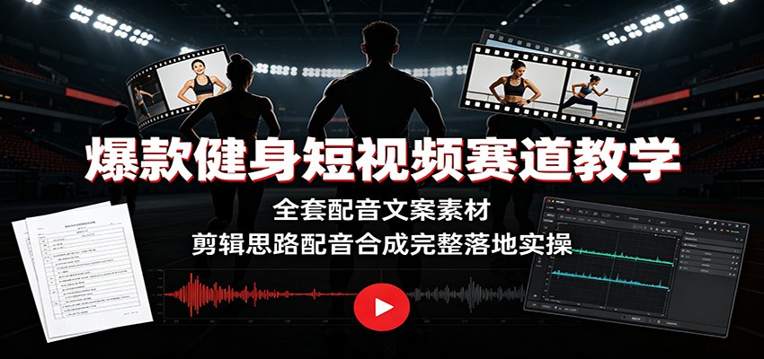 健身短视频剪辑配音实操，爆款配音文案素材直接套用，减脂塑形力量训练都能批量出片 - 缩略图