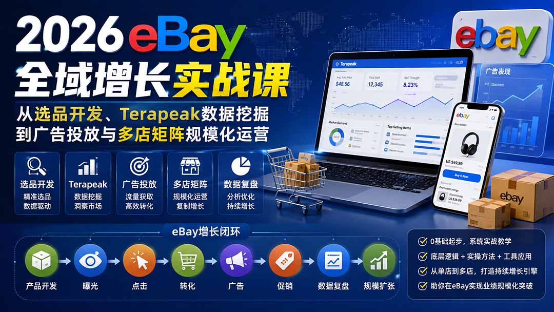 eBay跨境电商从选品开发到广告投放，Terapeak数据挖掘和多店矩阵规模化运营 - 缩略图
