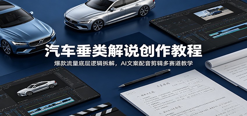 百万博主汽车解说创作课，精选流量逻辑拆解加声音克隆、AI文案与剪映剪辑，汽车体育影视三赛道实操 - 缩略图