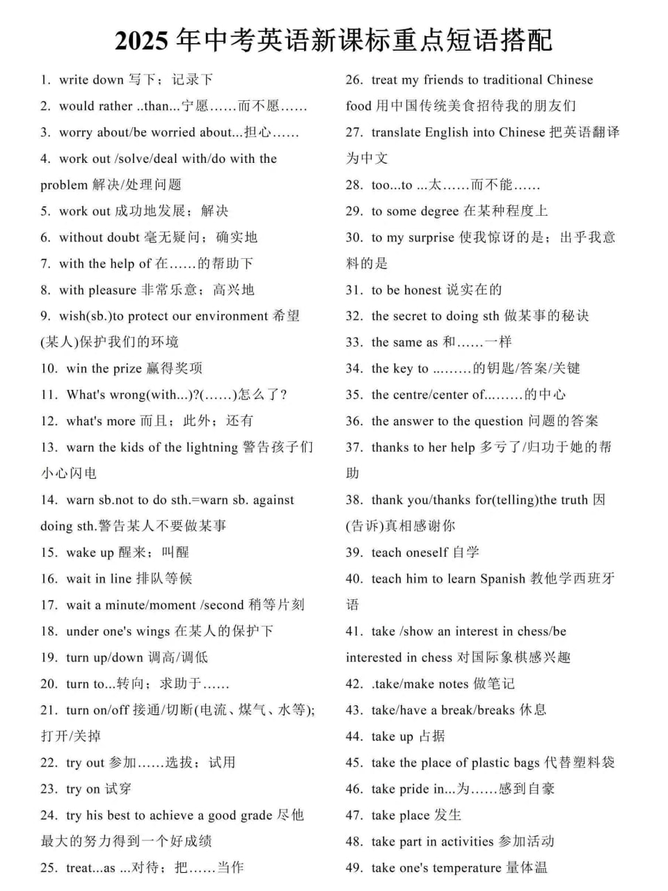 2025中考英语新课标重点短语搭配 425组常用短语整理，考前复习提高成绩 - 缩略图