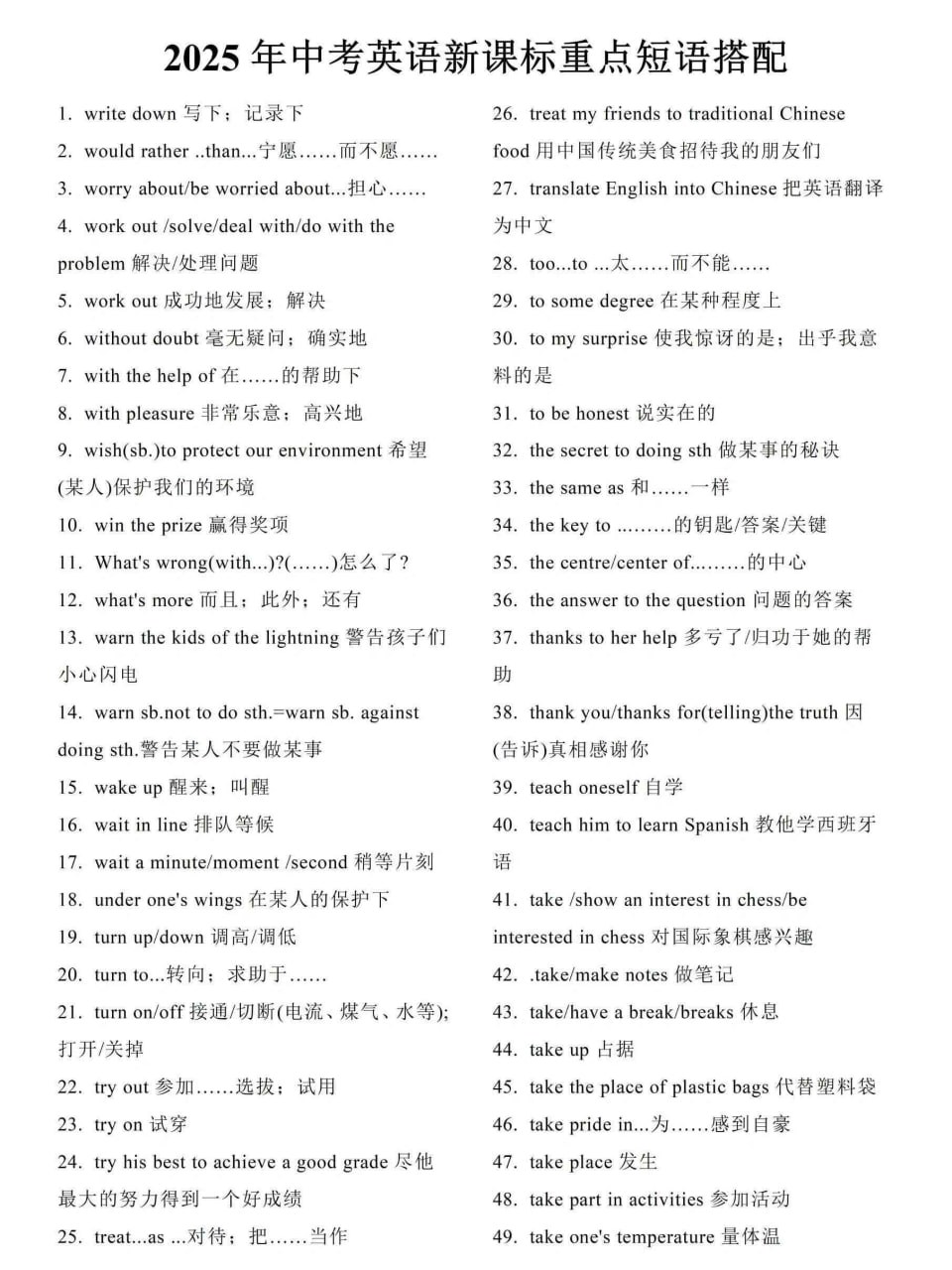 2025中考英语新课标重点短语搭配 425组常用短语整理，考前复习提高成绩 - 缩略图