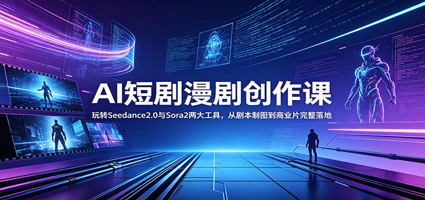 AI短剧漫剧创作课，Seedance2.0和Sora2从剧本、生图、分镜配音到商业片落地 - 缩略图