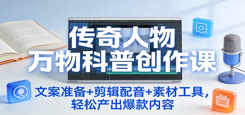 传奇人物科普视频创作课，文案准备到剪辑配音全流程，附对标账号拆解与素材工具包 - 缩略图
