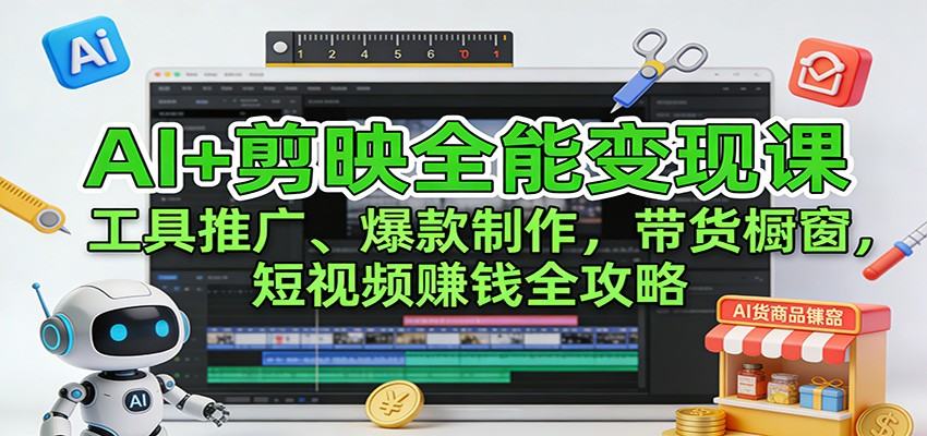 AI工具推广+剪映爆款制作，抖音橱窗带货短视频变现课 - 缩略图