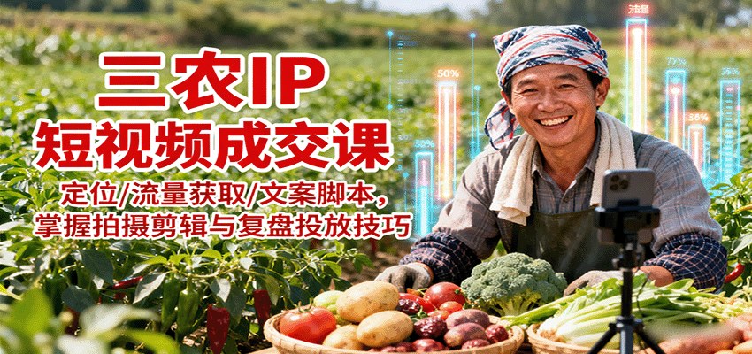 三农IP短视频成交课,20节实操讲透定位、流量获取、文案脚本与拍摄剪辑复盘投放 - 缩略图
