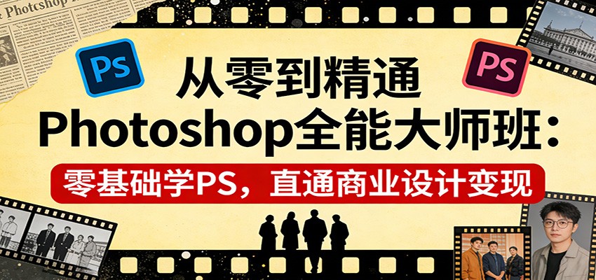 零基础学PS修图到商业出图，抠图去水印人像精修证件照电商主图全流程 - 缩略图