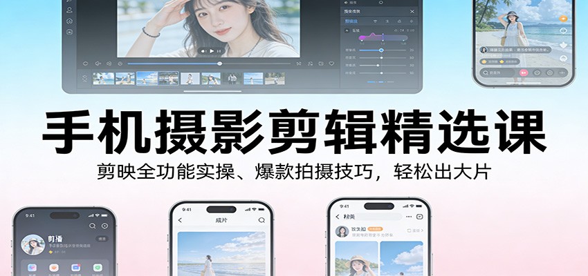 手机摄影剪辑课，剪映全功能实操加拍摄技巧，调色转场蒙版到光轨星空人像 - 缩略图