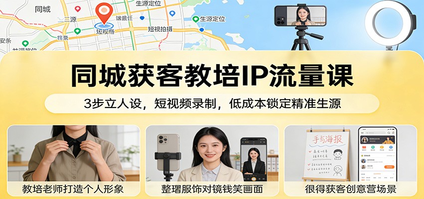 教培机构同城获客 IP 流量课，3步立人设加教学口播视频录制，一人一机锁定精准生源 - 缩略图