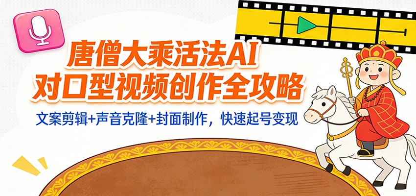 大乘活法AI对口型视频创作，声音克隆、文案剪辑、封面制作，手机电脑双端起号变现 - 缩略图