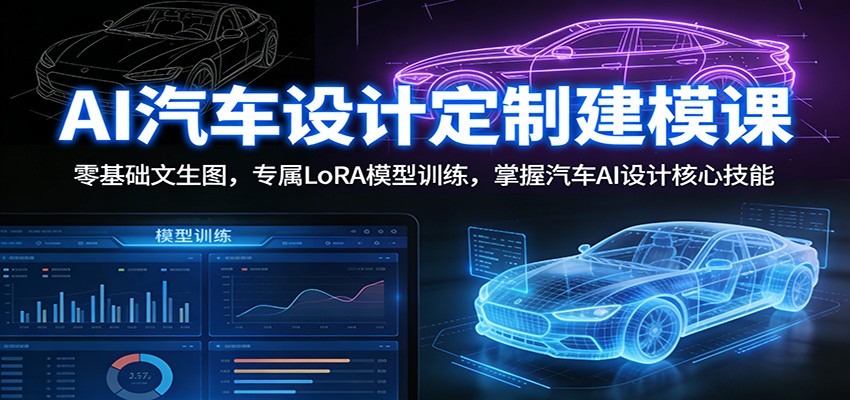 AI汽车设计课 零基础文生图到专属LoRA模型训练，车灯轮毂部件生成与设计风格实操 - 缩略图