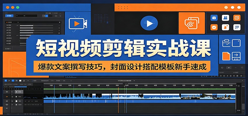 短视频剪辑实战课，爆款文案、封面模板和完整剪辑流程，零基础也能批量出片 - 缩略图