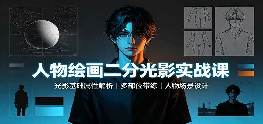 人物绘画二分光影实战课，面部胸像到服装场景的二分带练与作业讲评 - 缩略图