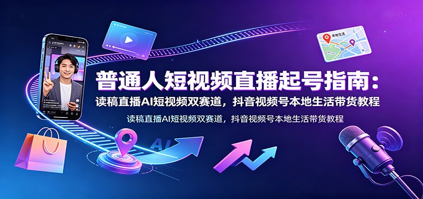 普通人读稿直播+AI短视频起号，抖音视频号本地生活带货教程 - 缩略图