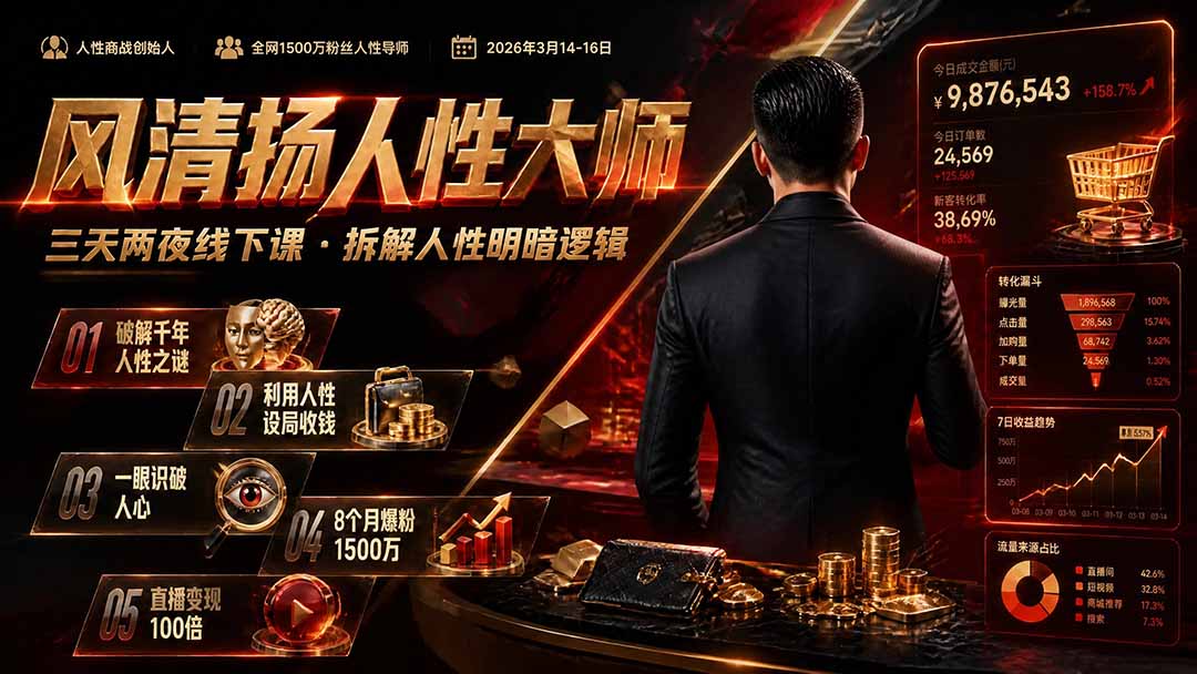 风清扬人性大师三天两夜线下课，识人避坑、人性设局，8个月爆粉1500万的直播变现拆解 - 缩略图
