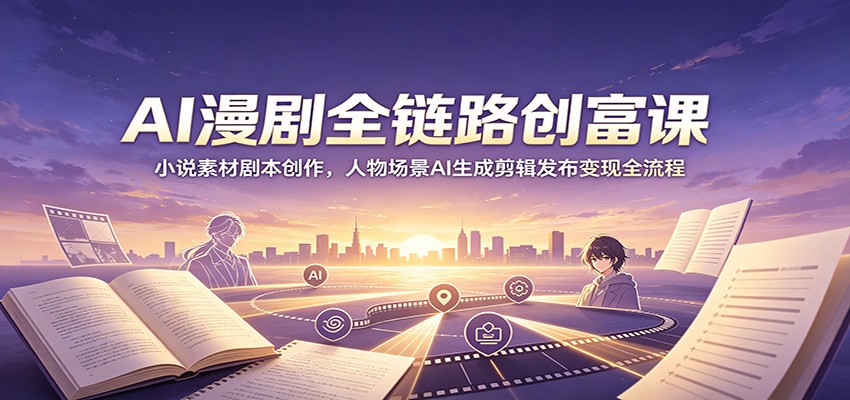 AI漫剧全流程实操课，从小说素材、AI剧本到人物场景生成和剪辑配音，再做平台付费上传变现 - 缩略图
