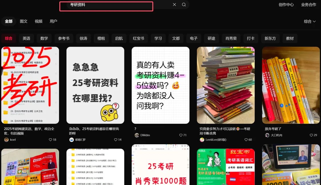 小红书考研资料对标账号
