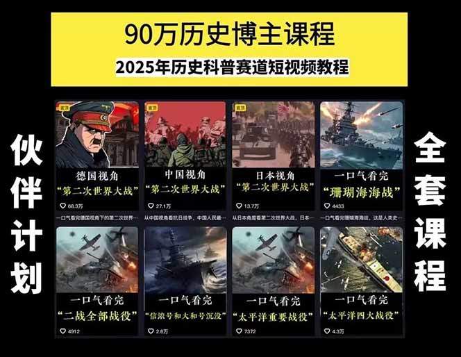 90万粉历史博主的历史短视频课,百集世界史素材库,文案剪辑到账号变现 - 缩略图
