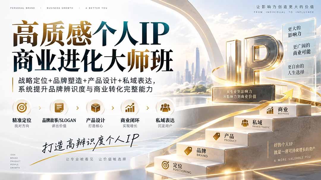 个人IP商业进化大师班10节课，从差异化定位、品牌故事到产品设计、私域五星发圈术，跑通变现闭环 - 缩略图