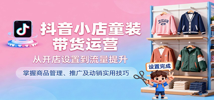 抖音小店童装带货运营课,开店设置、商品卡流量、千川投流和达人合作全流程 - 缩略图