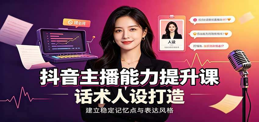 抖音主播提升训练营，账号定位养号、直播间搭建调试和话术人设全套实操 - 缩略图