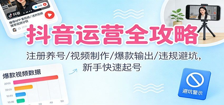 抖音新手起号实操课，注册养号、剪映制作、爆款输出到违规避坑一次讲清 - 缩略图
