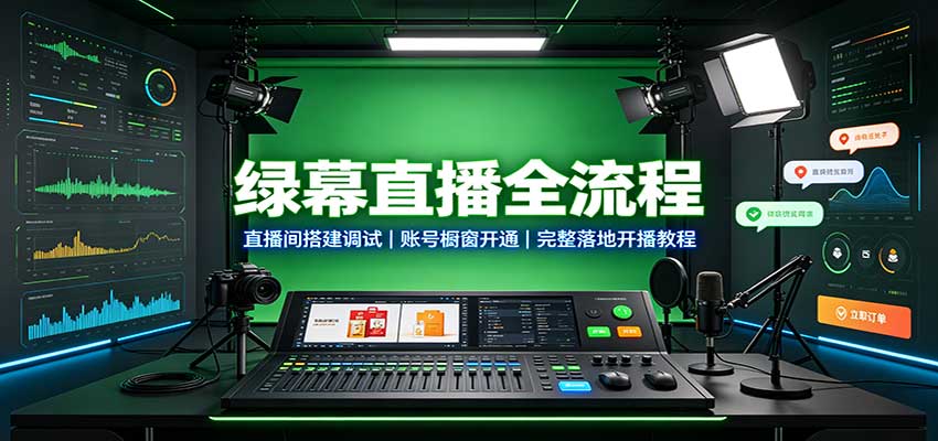 抖音绿幕直播全流程，账号橱窗开通到手机电脑开播，含选品推流审核与避坑要点 - 缩略图