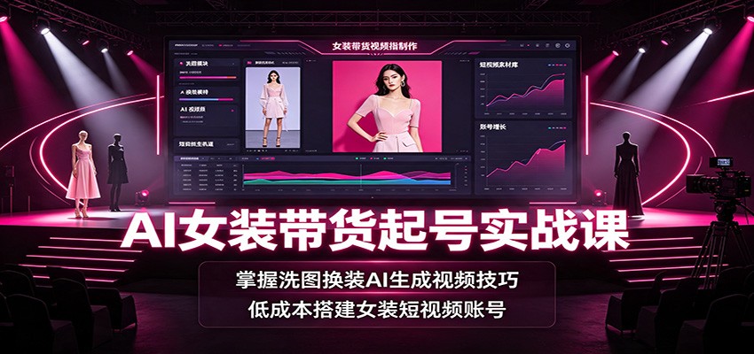 AI女装带货起号实战课，洗图、换装、AI生成视频，低成本批量做女装短视频账号 - 缩略图