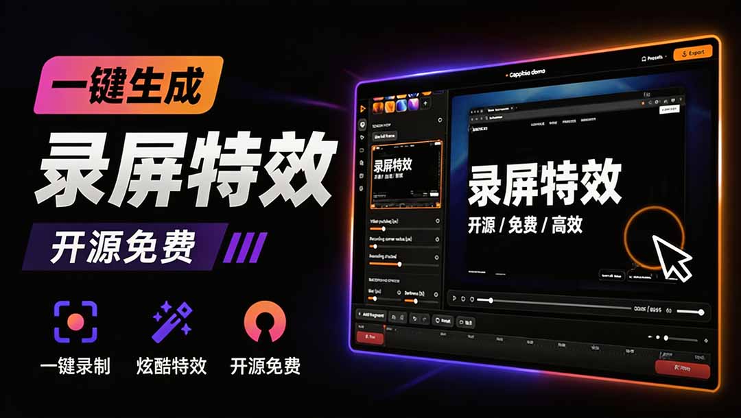 Capptivo 免费开源录屏工具，光标自动缩放和画面美化一键搞定，Windows 和 Mac 都能用 - 缩略图