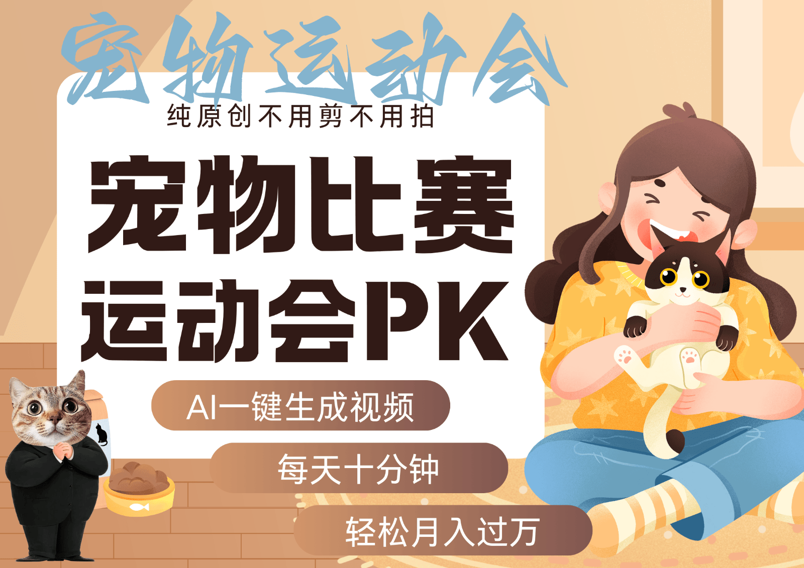 AI萌宠运动员竞技账号 跳水射击篮球足球视频，每天十分钟附提示词文案库和多渠道变现玩法 - 缩略图