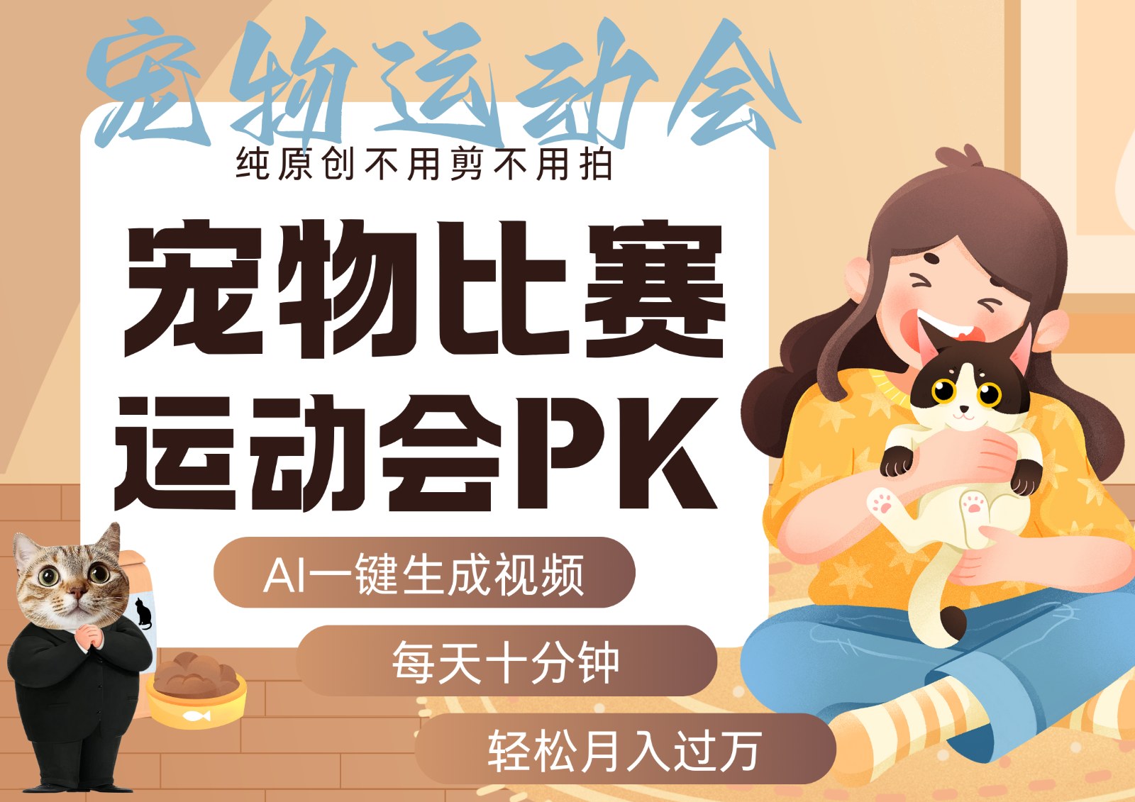 AI萌宠运动员竞技账号 跳水射击篮球足球视频，每天十分钟附提示词文案库和多渠道变现玩法 - 缩略图