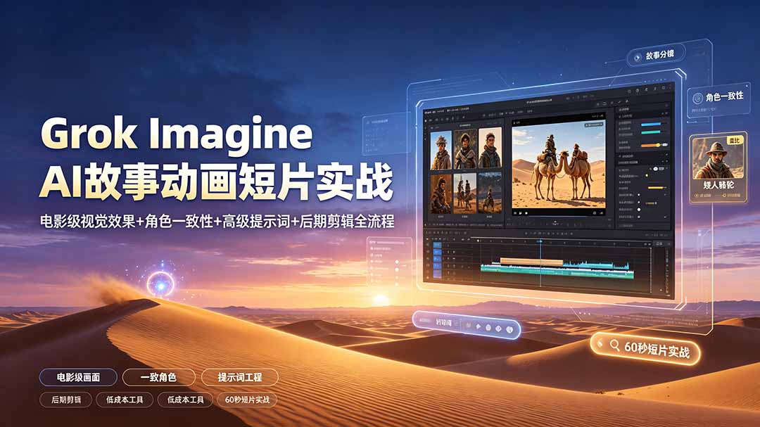 Grok Imagine AI动画短片实战，角色一致性、电影级画面与后期剪辑全流程 - 缩略图