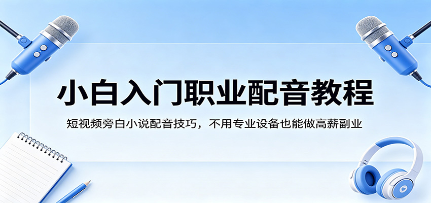 零基础职业配音教程，短视频旁白、有声小说配音技巧，不用专业设备在家练 - 缩略图
