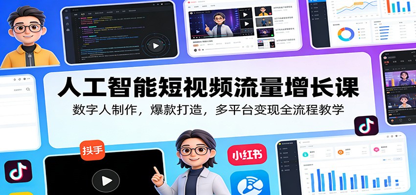 AI数字人短视频流量增长课，数字人克隆、爆款制作与多平台变现实操 - 缩略图