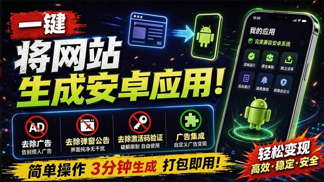 WebToApp 安卓端一键打包网页成APP，支持广告拦截、弹窗公告和激活码验证 - 缩略图