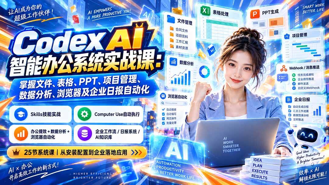 Codex AI办公自动化25节实战课，Skills技能、Computer Use与企业日报搭建 - 缩略图