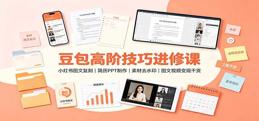 豆包高阶技巧实战课，小红书图文复刻、无水印素材下载、PPT与简历变现全流程拆解 - 缩略图