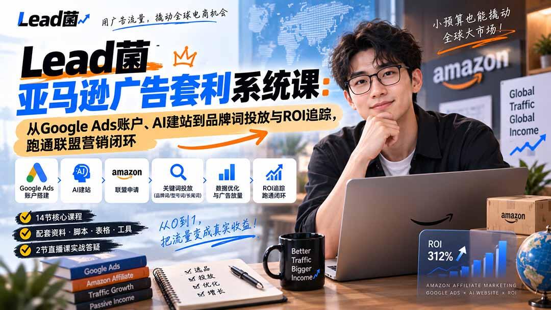 Lead菌亚马逊联盟广告套利课，Google Ads品牌词投放、AI建站与ROI追踪，14节实操拆解 - 缩略图