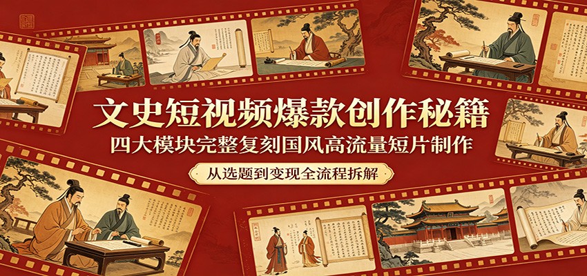 文史国风短视频爆款四模块拆解，选题文案剪辑运营全流程复刻 - 缩略图