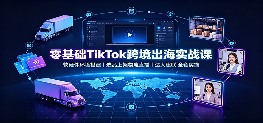 零基础TikTok跨境全链路实操课，软硬件搭建、选品上架、物流直播和达人建联 - 缩略图
