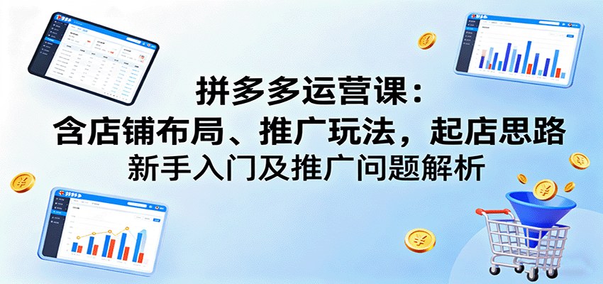 拼多多店铺运营实战课，22节实操讲透起店布局、推广玩法和投产比拉升 - 缩略图