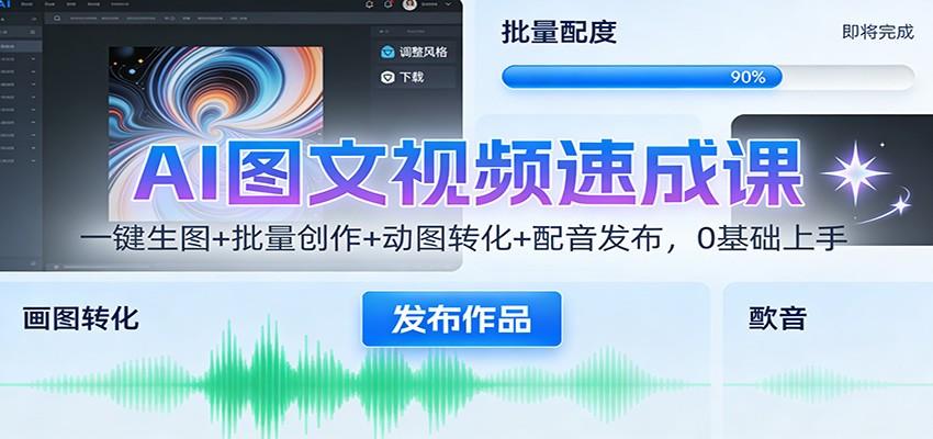 AI图片生成到动态视频发布全流程课，一键生图、批量创作、去水印和AI配音实操 - 缩略图