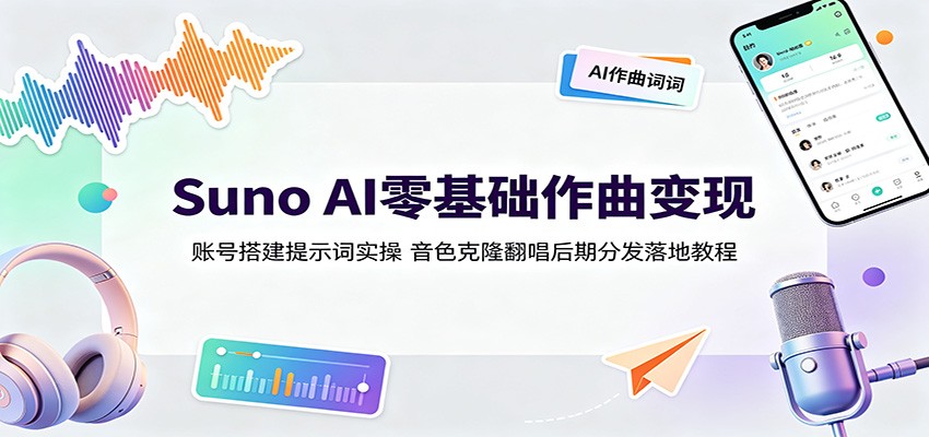 Suno AI零基础音乐创作，提示词一键成曲、音色克隆翻唱到后期分发接单 - 缩略图