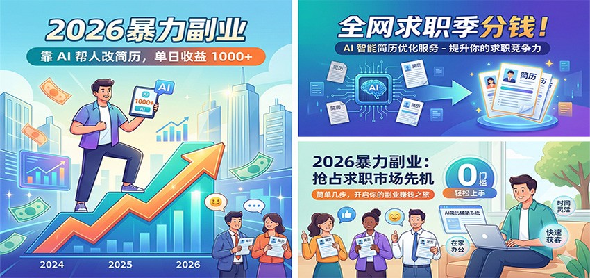 AI改简历副业，5分钟出稿一份50-200元，金三银四毕业季接单日入1000+，附3款AI工具和3个免费接单渠道 - 缩略图